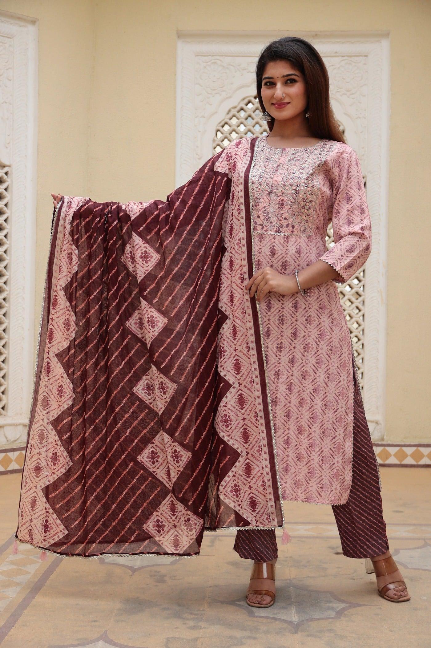 Printed Embroidery Kurta Set for Women with Dupatta