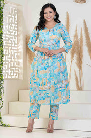 Discover Modern Elegance with Aaronee Abstract Print Kurti Pant Set