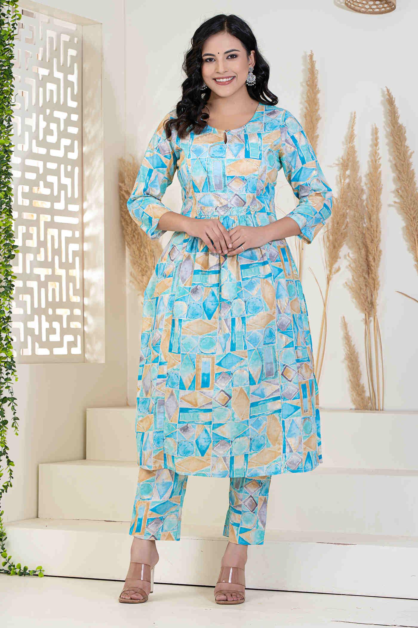 Elevate Your Wardrobe with Aaronee Abstract Print Kurti Pant Set