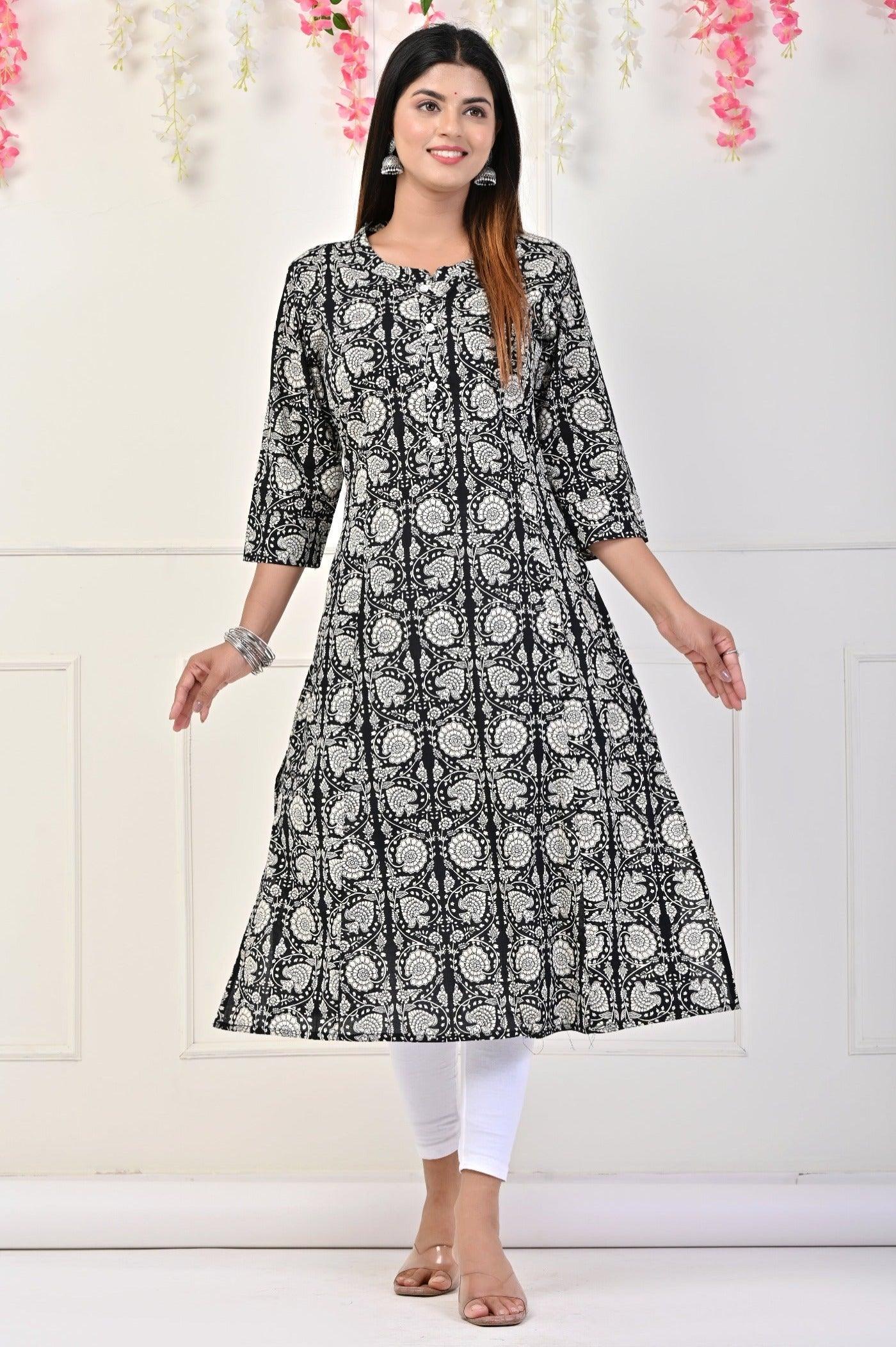 Black Printed Kurti for Women - Elegant Ethnic Wear | Aaronee