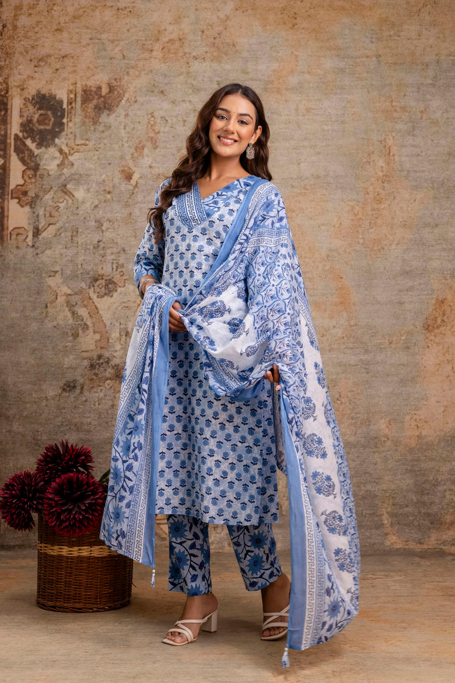 Light blue floral ethnic wear set
