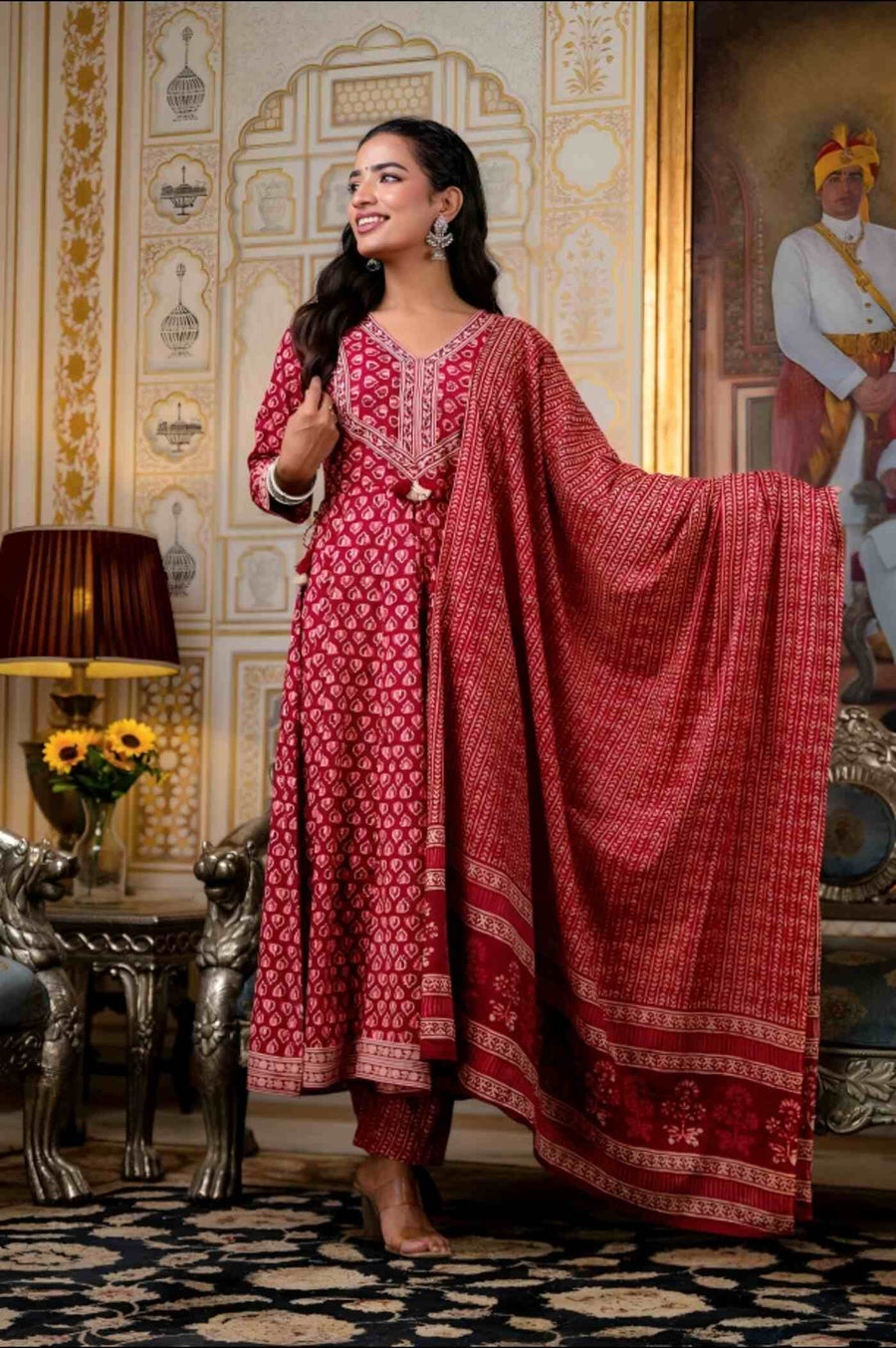 Maroon Anarkali Kurta Set with Dupatta