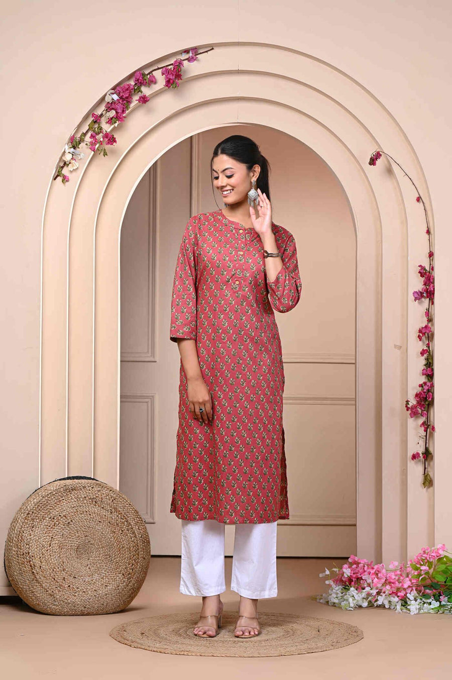 Elegant Red Floral Kurti - Stylish & Comfortable