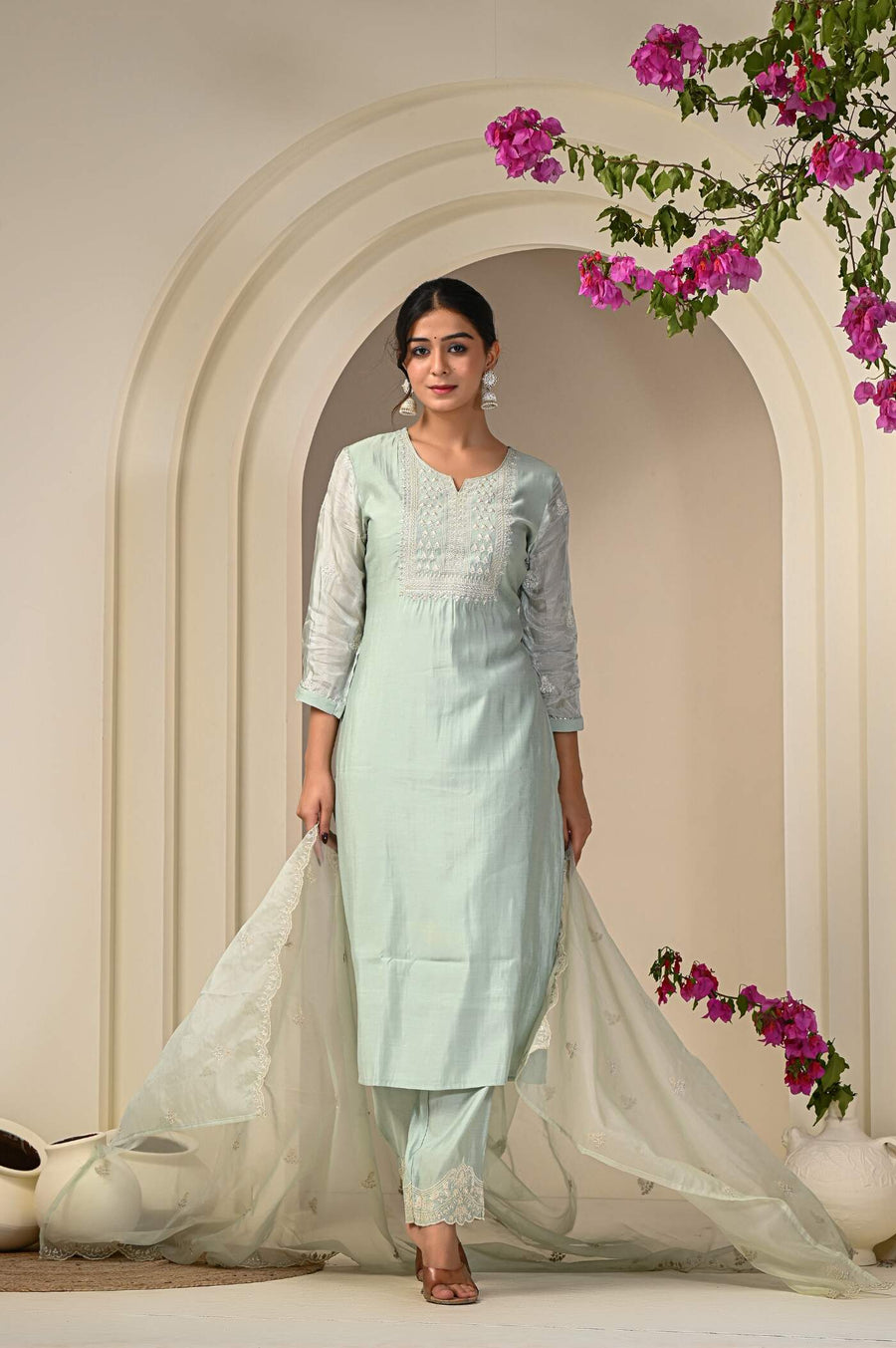 Mint Green Delight Stylish Dupatta Set for Women | Aaronee