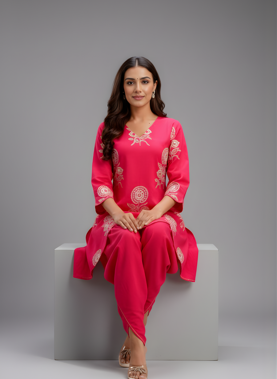 Modern_pink_kurti_and_tulip_pant_ethnic_set