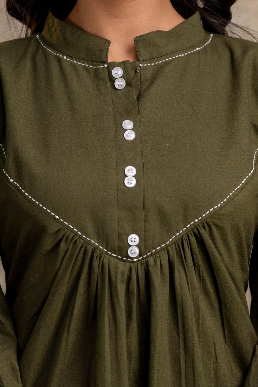 Olive Green Ethnic Co-Ord Set for Women by Aaronee
