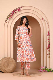 Orange Flower Print Kurta and Pant Set Effortless Elegance in Modal Chanderi.