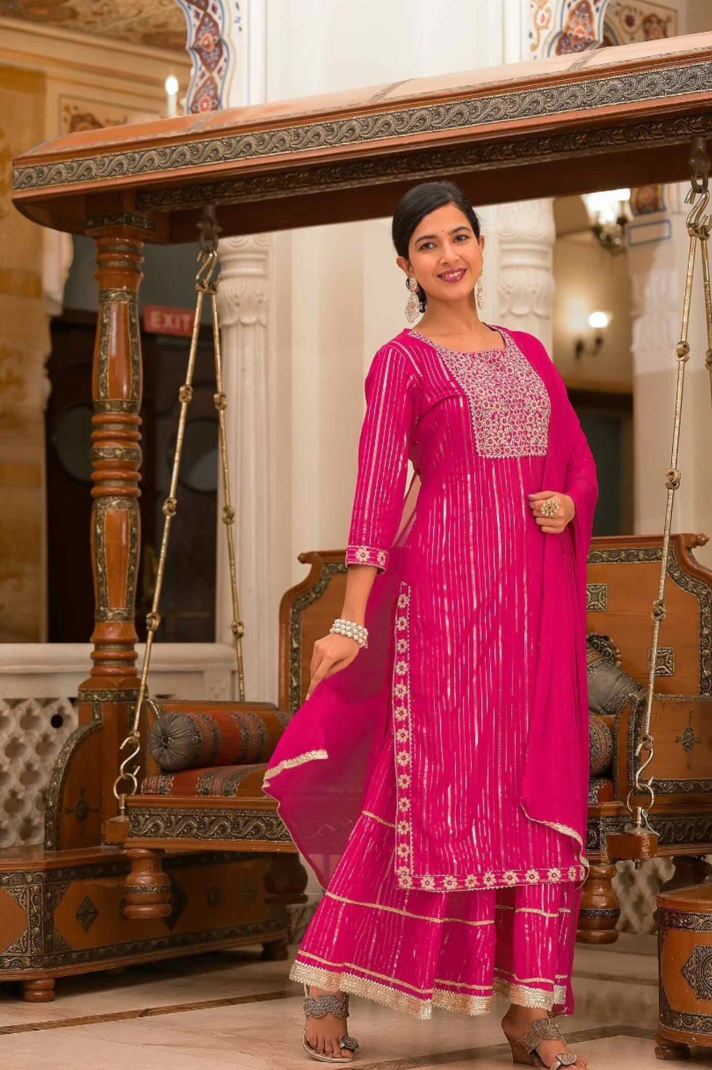 Elegant Pink Charm Sharara Set with Dupatta for Women