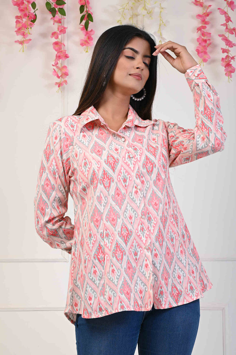 Pink Cotton Flex Trendy Shirt- Aaronee