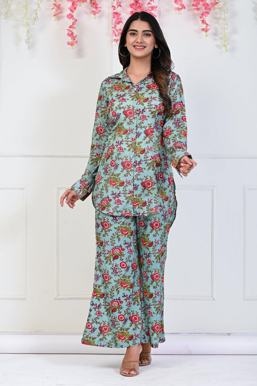 Flower Print Dhoti Kurta Set - Stylish Ethnic Wear for Women