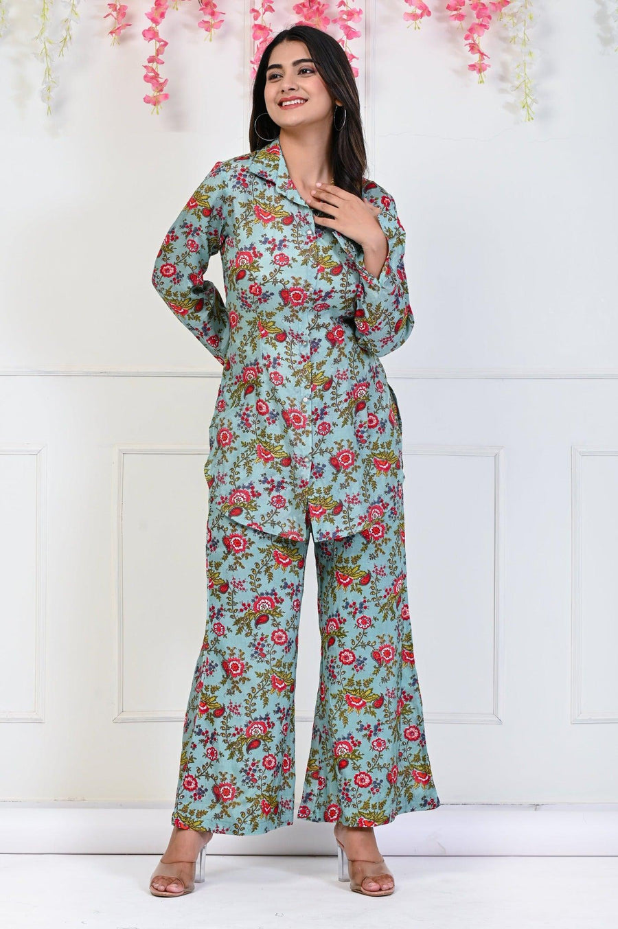 Flower Print Dhoti Kurta Set - Stylish Ethnic Wear for Women