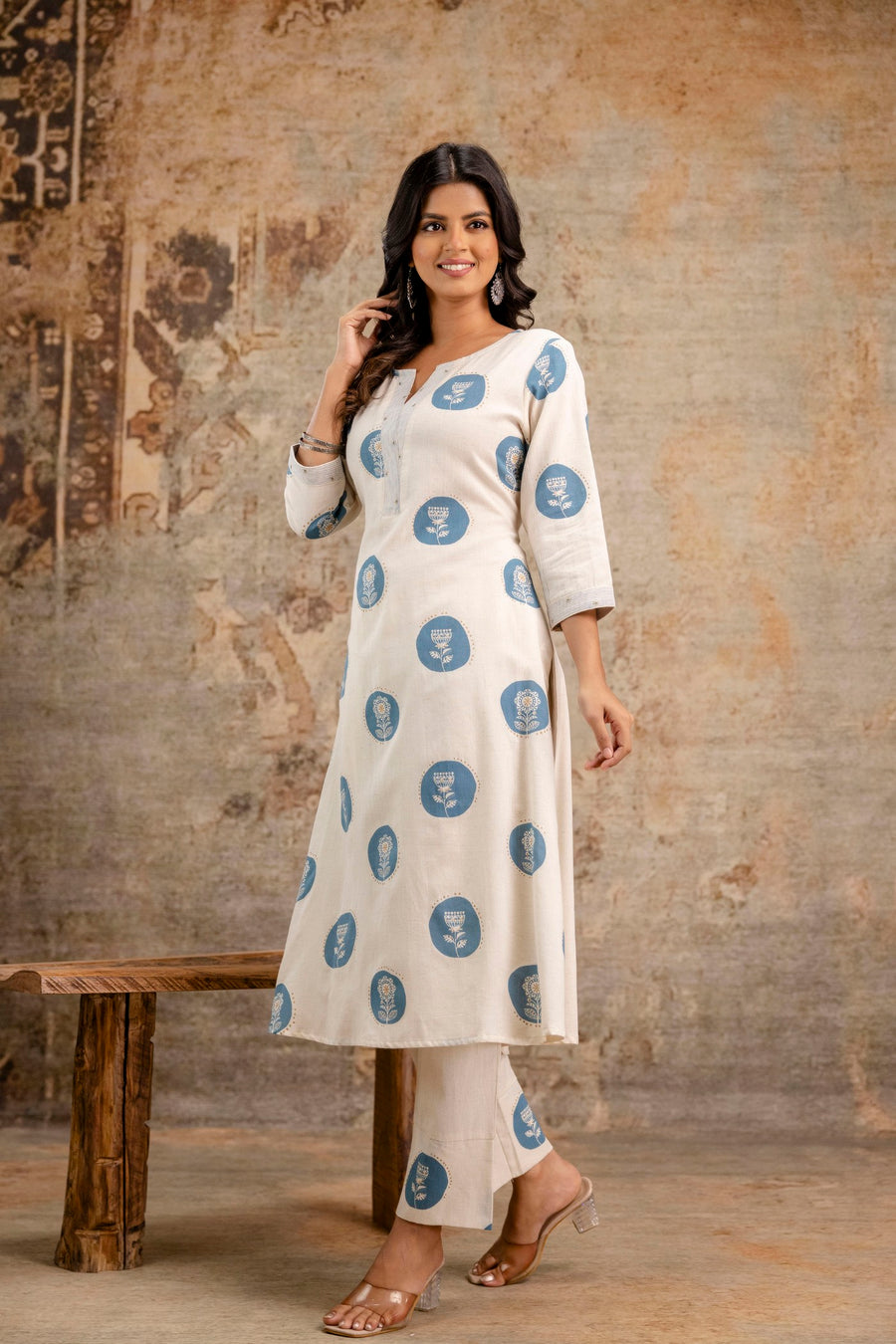 Pure cotton flex kurta set with blue flower print
