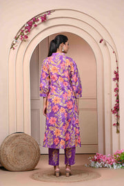 Bloom in Style with Aaronee Purple Flower Print Kurti and Pant Set