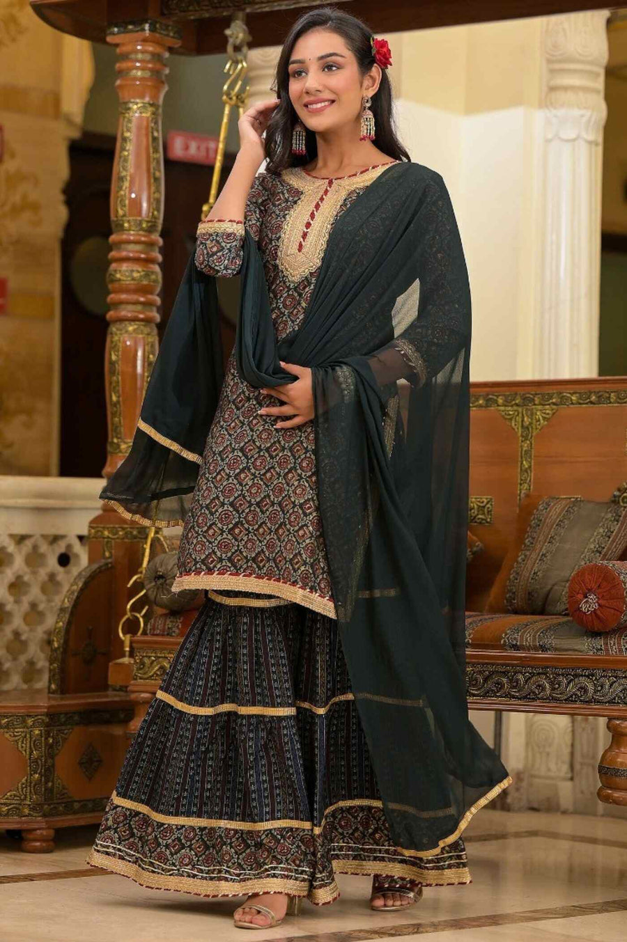 Traditional Sharara Set for Women with Dupatta - Elegant Ethnic Wear