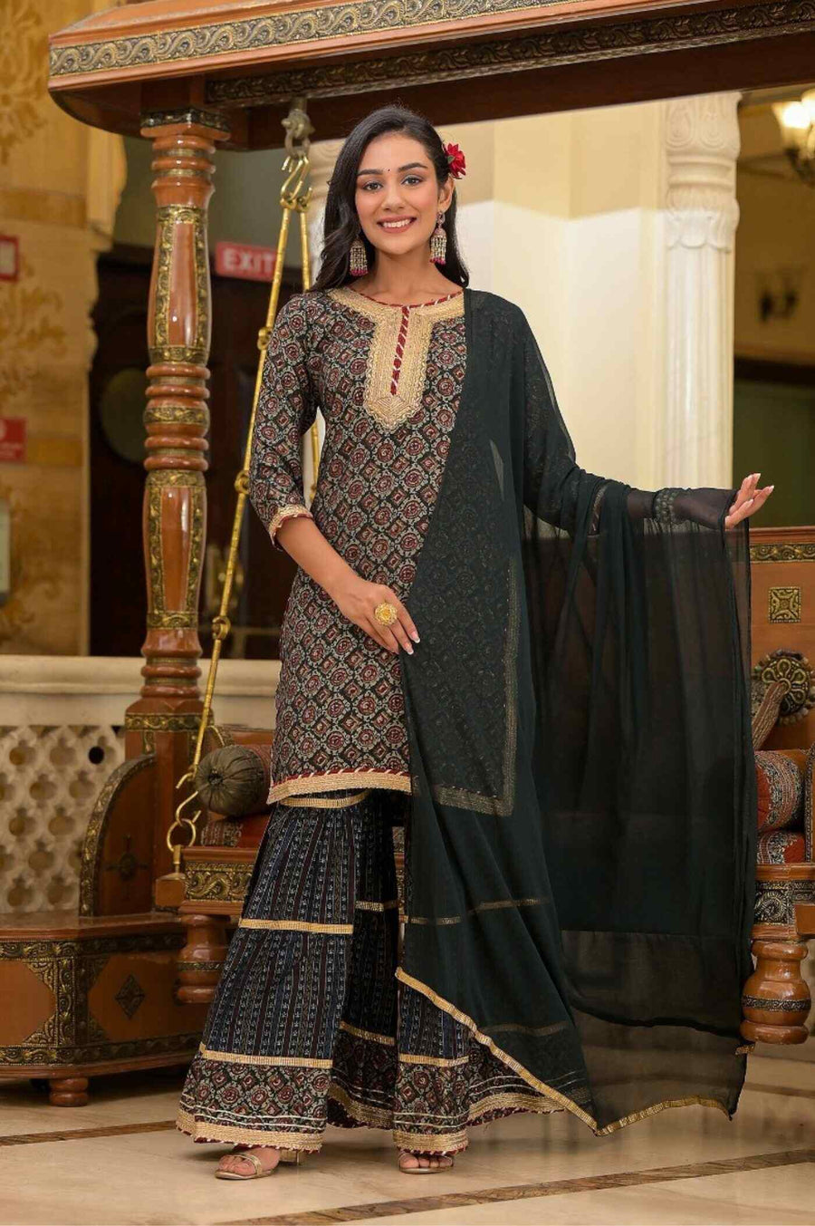 Traditional Sharara Set for Women with Dupatta - Elegant Ethnic Wear