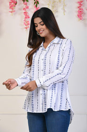 White Grey Print Shirts for Women - Indo-Western Style