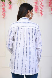 White Grey Print Shirts for Women - Indo-Western Style