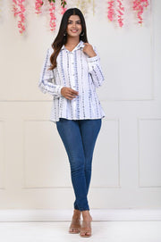 White Grey Print Shirts for Women - Indo-Western Style