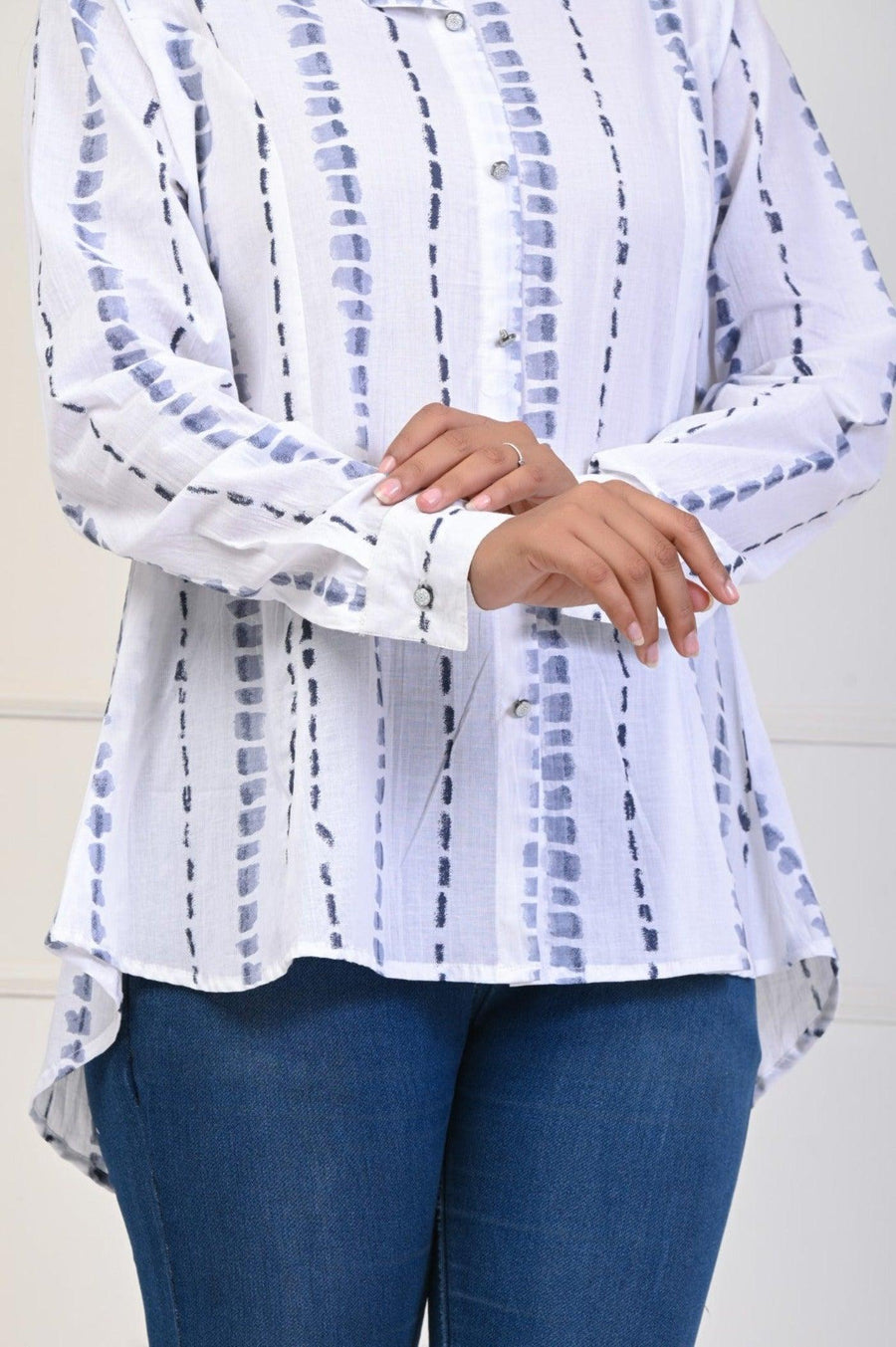 White Grey Print Shirts for Women - Indo-Western Style