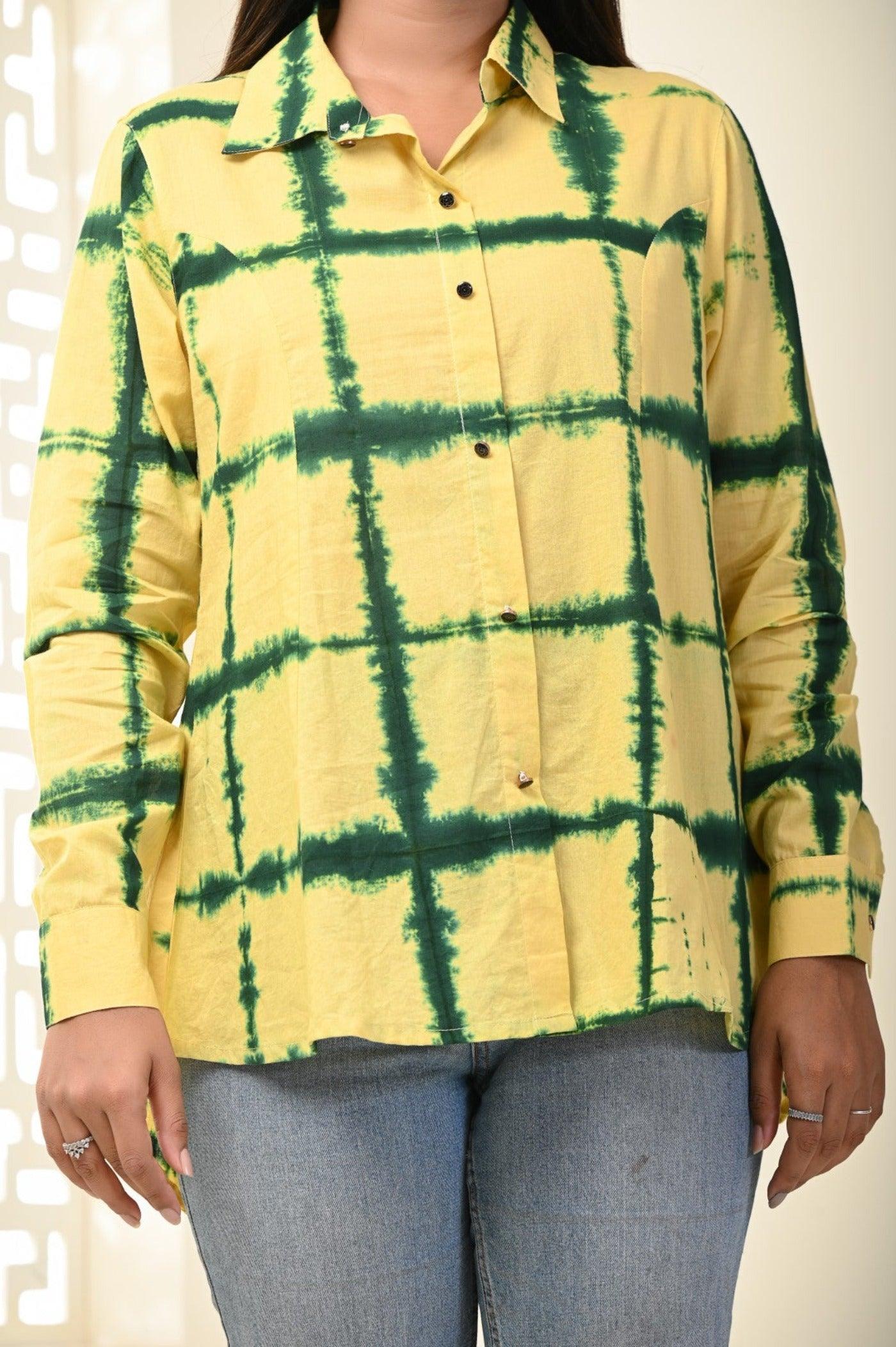 Yellow Tye and Dye Shirts for Women in Indo- Western Style Elevate Your Wardrobe.