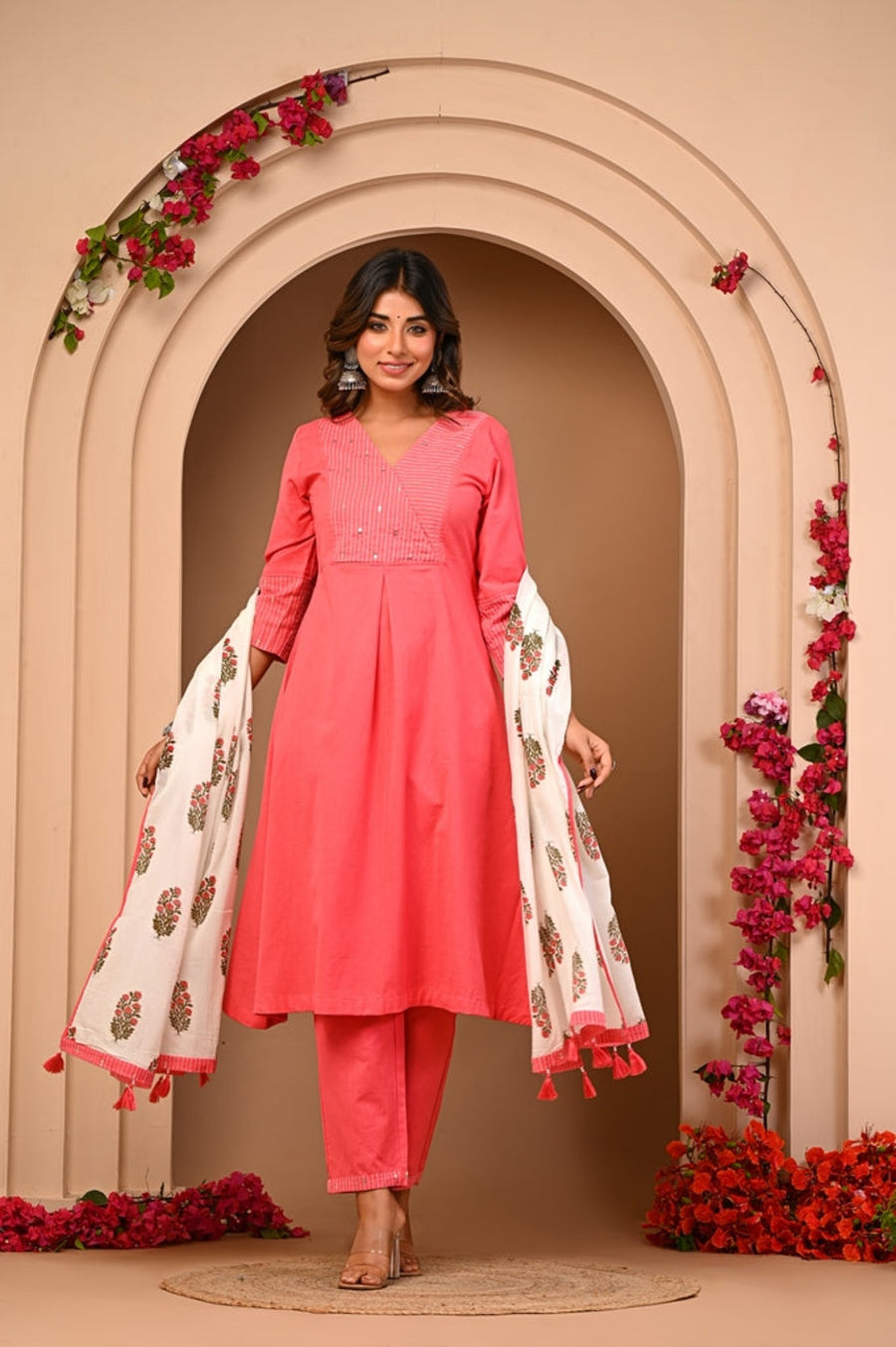 Discover Elegance with Aaronee's Katha Embroidered A-Line Dupatta Set