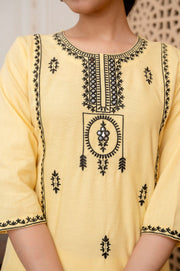 Elegant Yellow Kurti Set with Black Embroidery