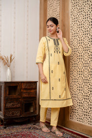 Elegant Yellow Kurti Set with Black Embroidery