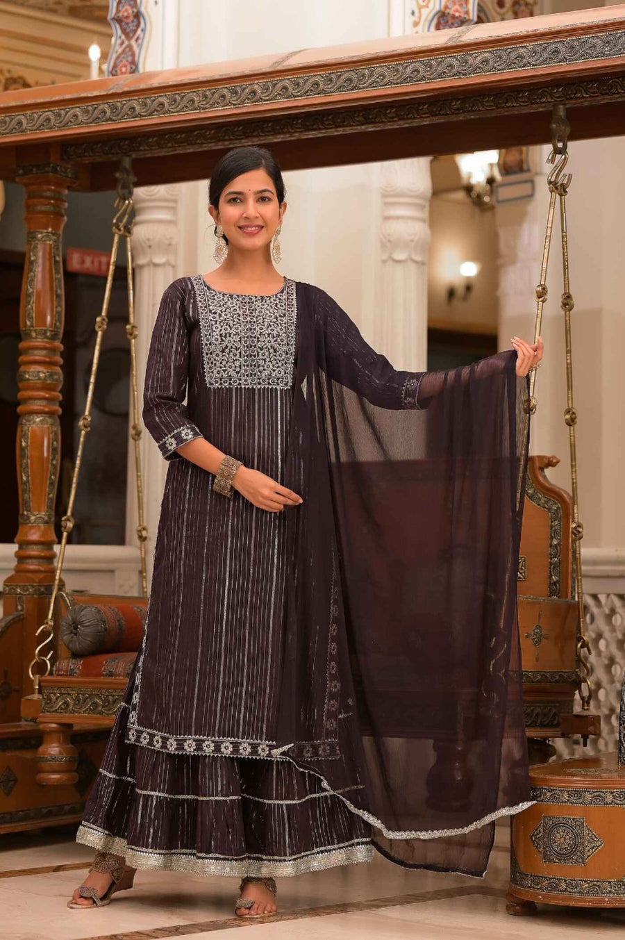 Stylish Wine Sharara Set with Dupatta