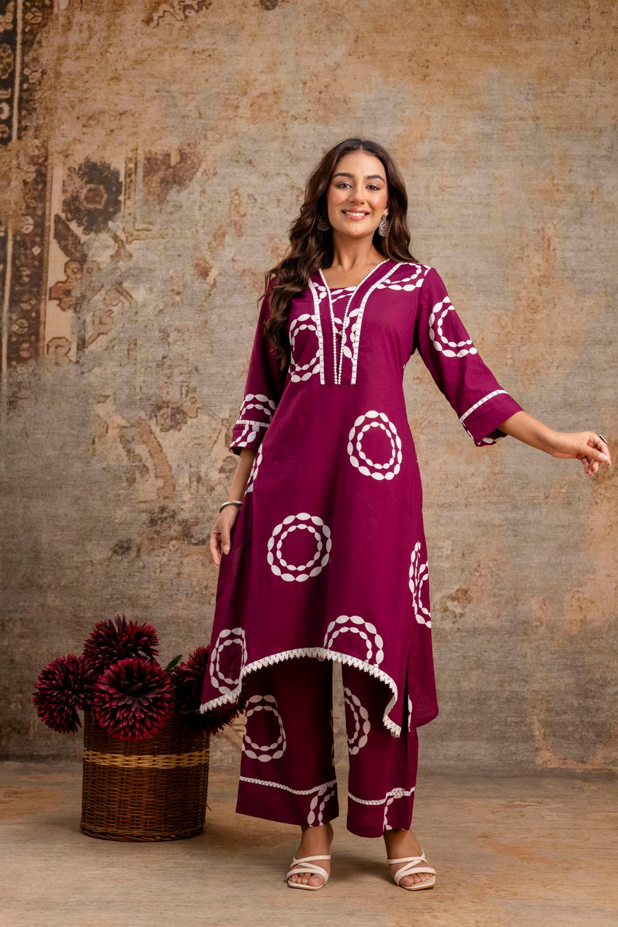 Stylish Maroon Printed Kurti with Pants – Aaronee Collection