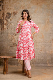 Stylish pink kurta with white floral print