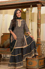 Black and Gold Embroidered Traditional Sharara Set