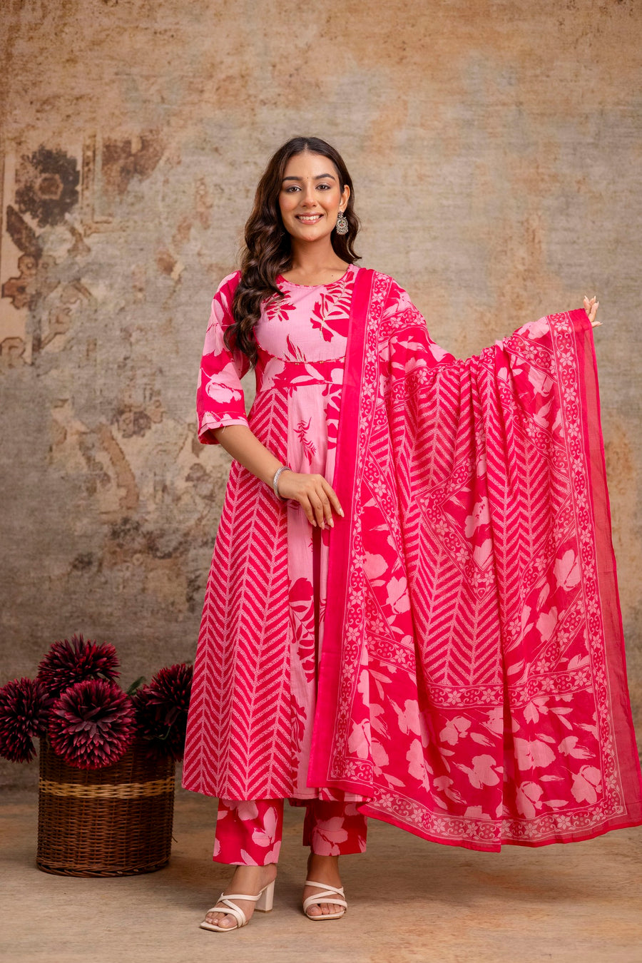 Traditional Anarkali suit with dupatta