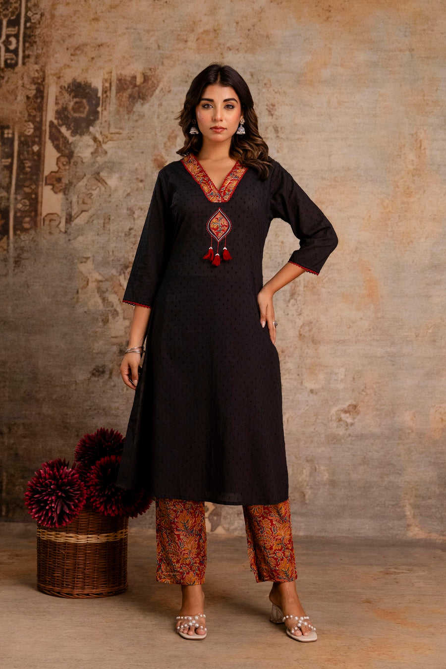 Traditional black kurta pant set