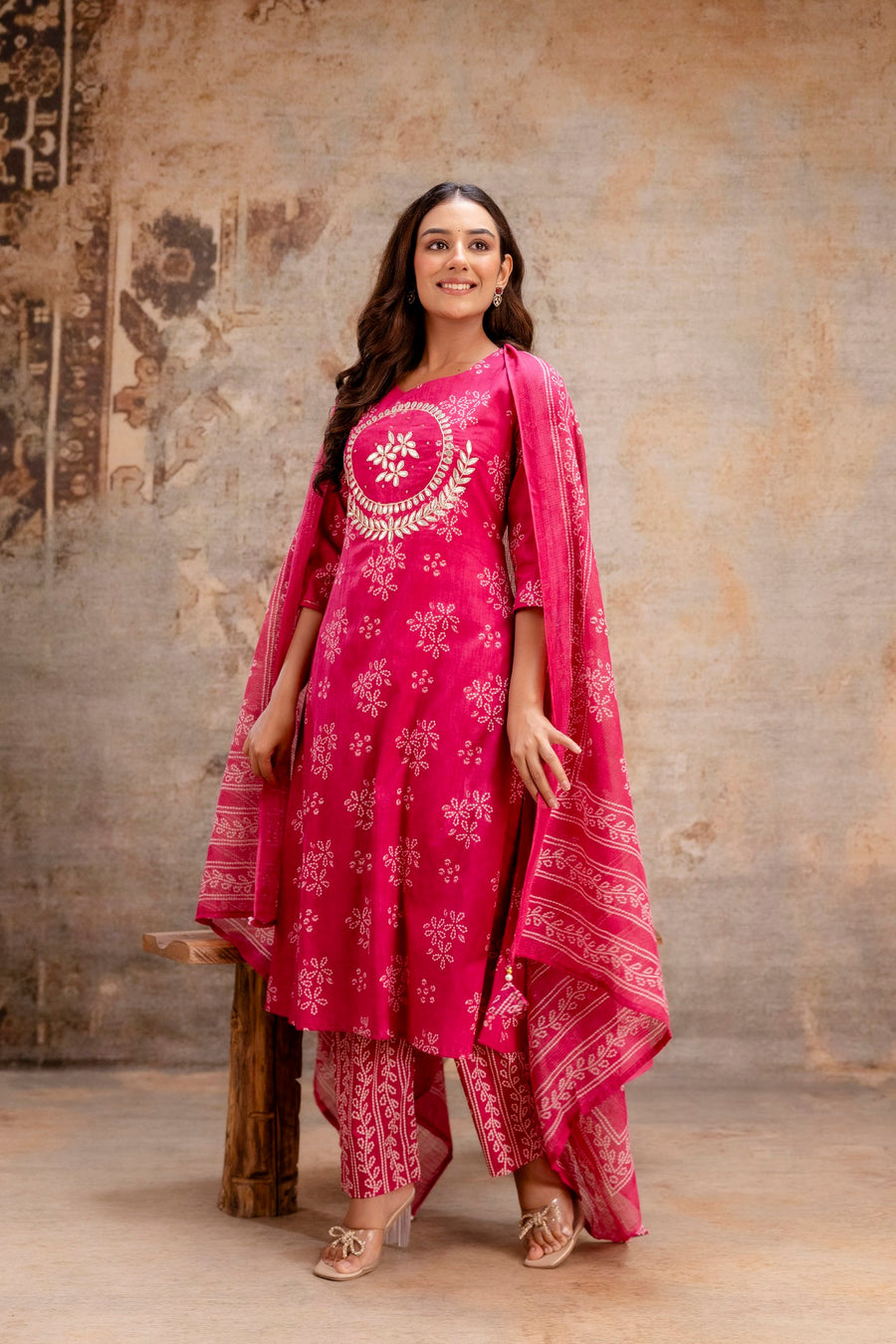 Traditional pink kurta with matching dupatta