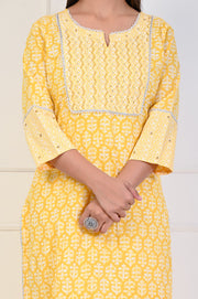 Shine Aaronee with Aaronee Trending Yellow Kurti Pant with Dupatta Set