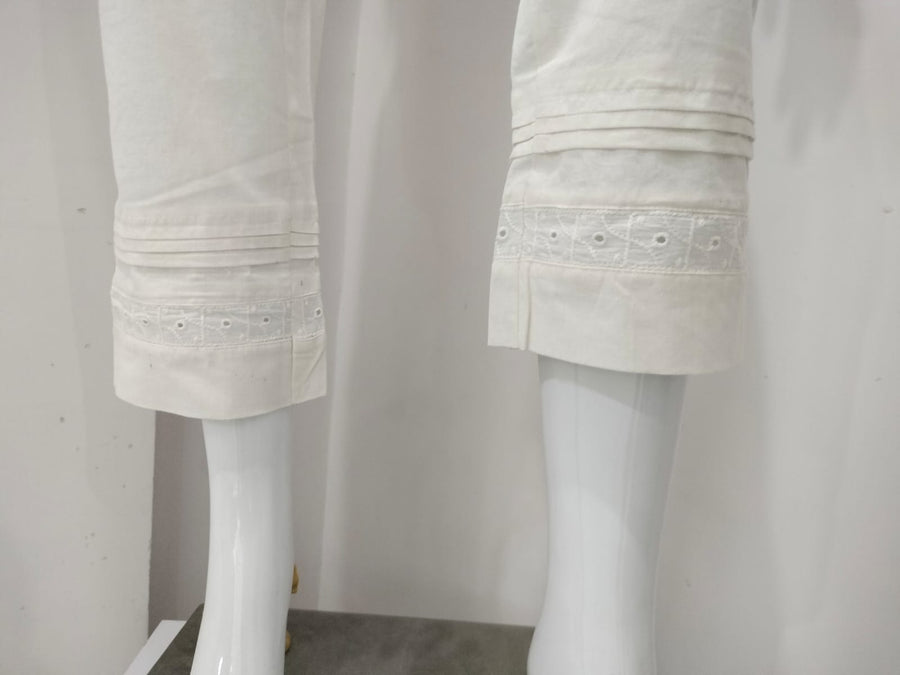 White Cotton Lace Detail Straight Pants for Women – Aaronee