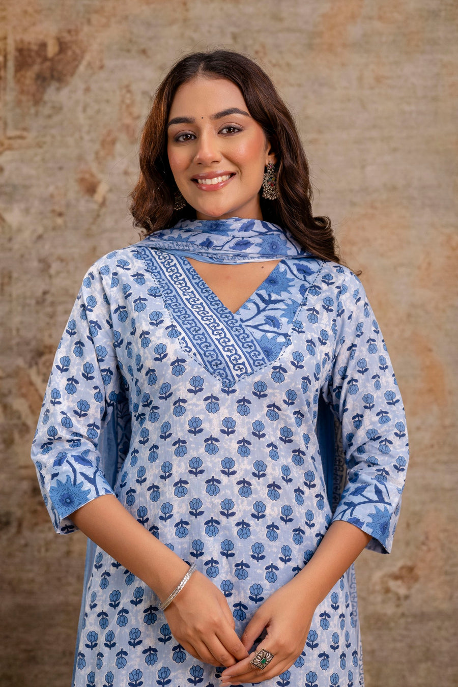 White and blue ethnic suit for women