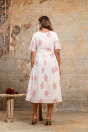 White & pink casual cotton dress