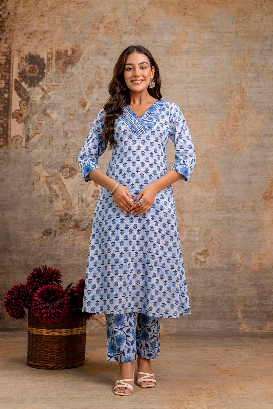 Woman wearing Aaronee cotton ethnic set