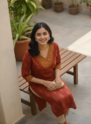 Women’s rust cotton kurta set Aaronee