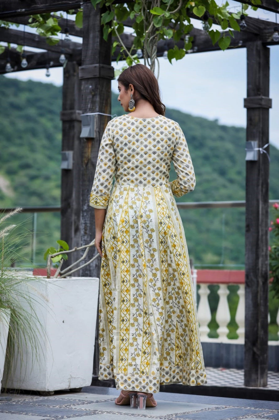 Yellow Floral Long Dress with Dupatta