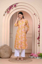 Elegant Floral Yellow Kurti - Comfortable & Stylish