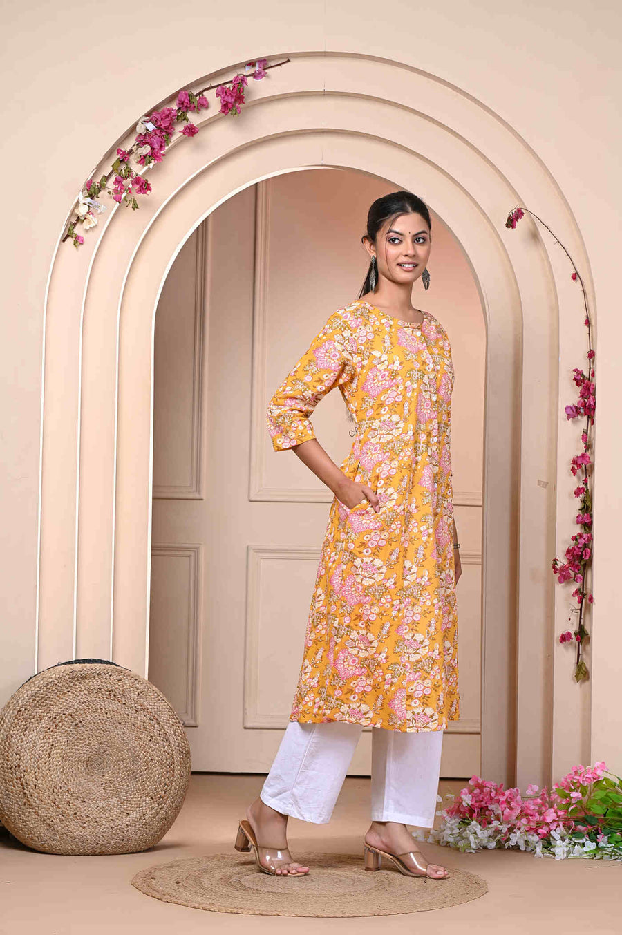 Elegant Floral Yellow Kurti - Comfortable & Stylish