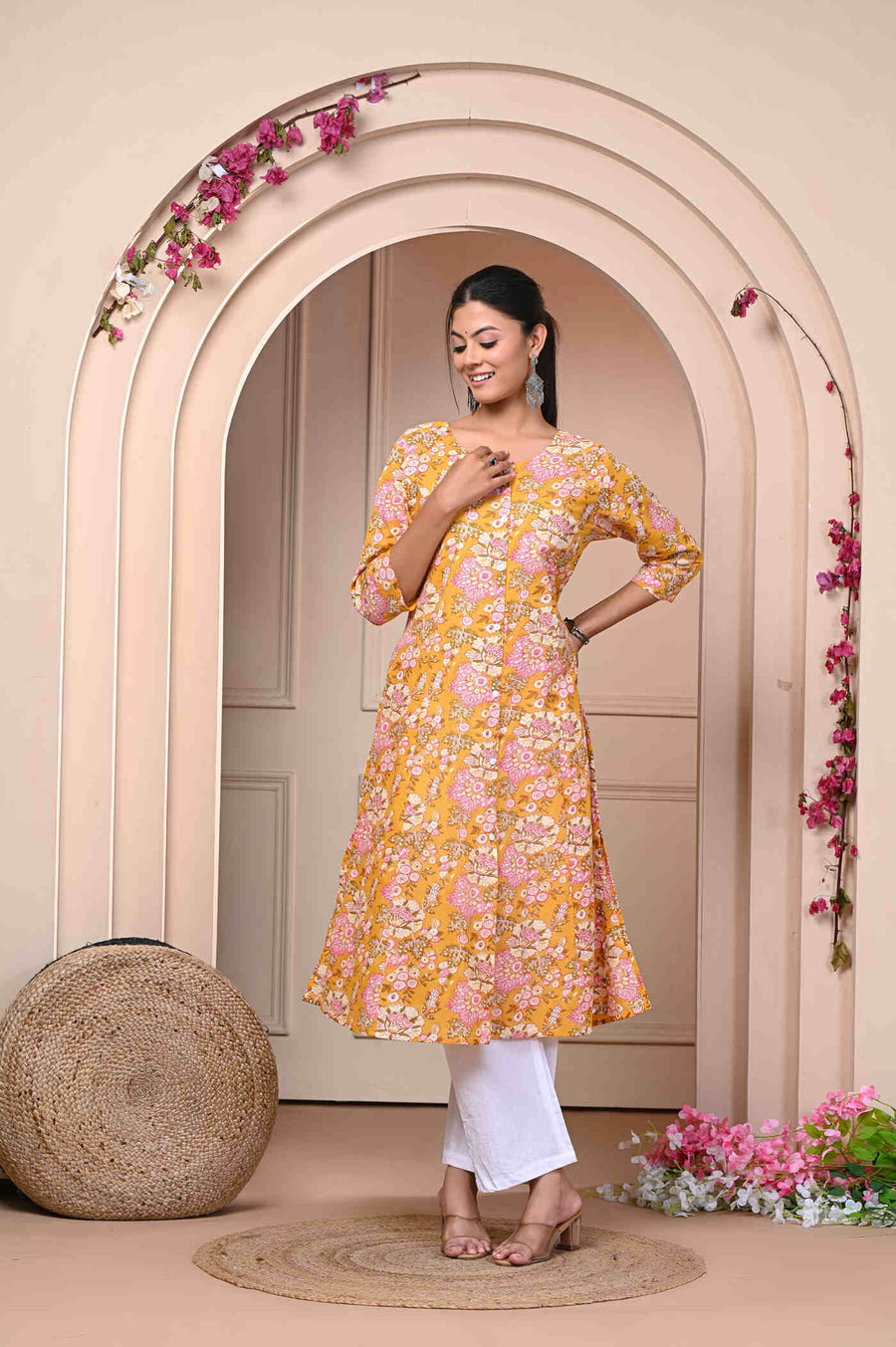 Elegant Floral Yellow Kurti - Comfortable & Stylish