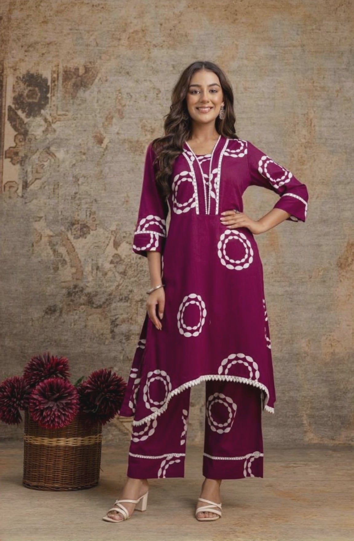 Aaronee Maroon Bandhani Printed Kurti Pant Set for Women