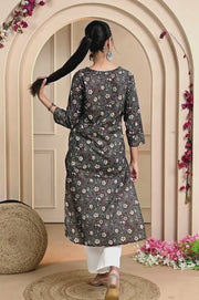 Discover elegance with our Brown Straight Printed Cotton Kurti