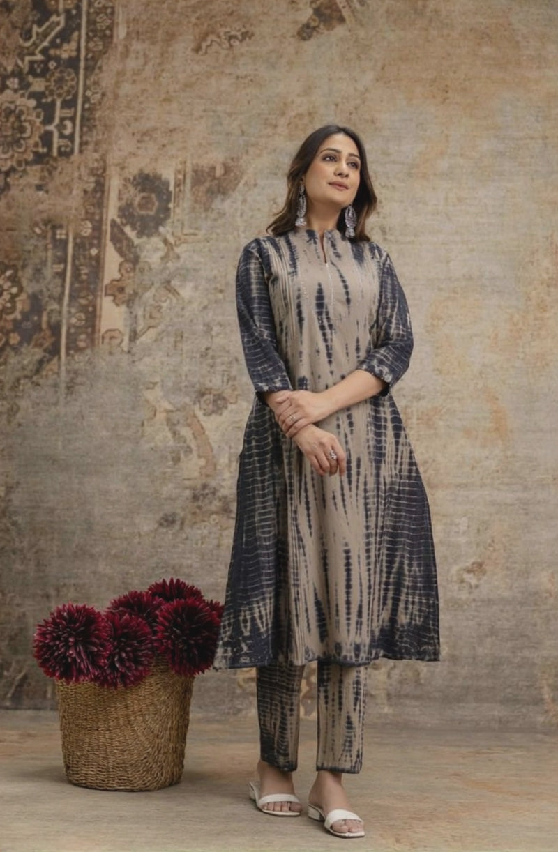 Aaronee Indigo Tie-Dye Kurti Pant Set for Women