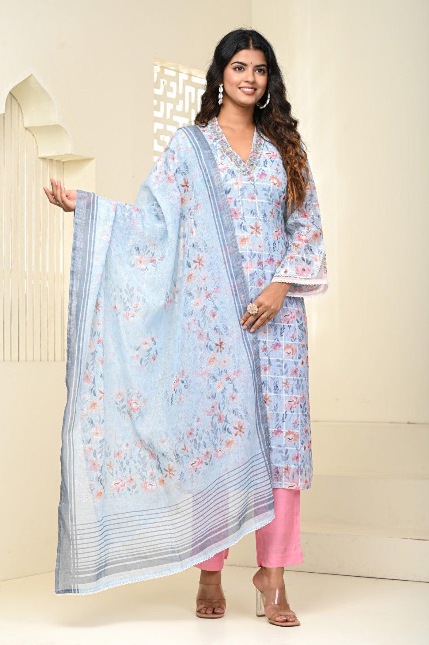 Light Firozi Printed Dupatta Set A Symphony of Elegance and Comfort.